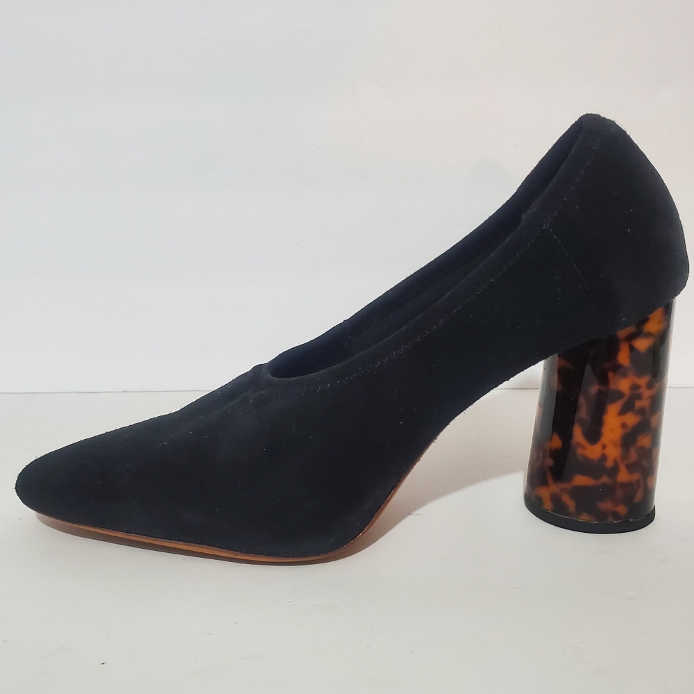 Loeffler Randall Elyn Black Suede Tortoise Resin Heel Pumps. 9.5